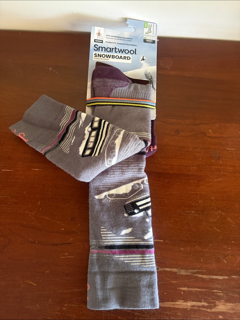 Smartwool Snowboard womens over the calf Socks - Gray with Purple Accents